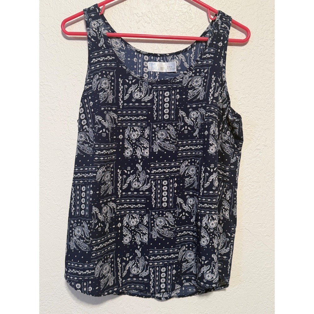Time and Tru Womens Navy Blue Bandana Paisley Print Tank Top TTL28400PR Medium